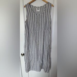 Flax Black and Green Striped Linen Sleeveless Maxi Dress Sz L Spring Dress